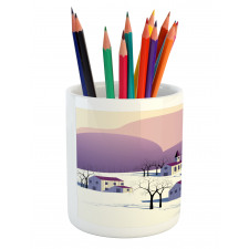 Graphical Village Scene Pencil Pen Holder