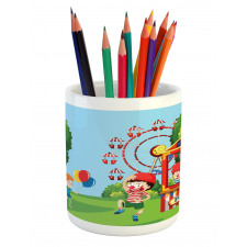 Cheerful Children at Fun Fair Pencil Pen Holder