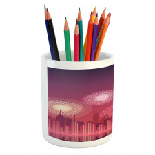 Cityscape Fireworks Pencil Pen Holder