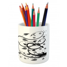 Grey Tones Abstract Leaves Pencil Pen Holder