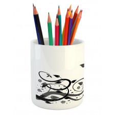 Grey Tones Abstract Leaves Pencil Pen Holder