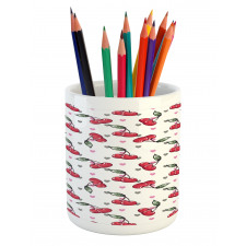 Fruits on Bicolour Hearts Pencil Pen Holder