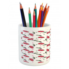 Fruits on Bicolour Hearts Pencil Pen Holder