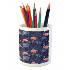 Exotic Floral Flamingos Pencil Pen Holder