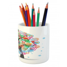 Blooming Flowers Heart Pencil Pen Holder