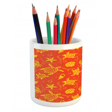 Yellow Turtles Crabs Pencil Pen Holder