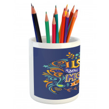 Floral Themed Text Pencil Pen Holder