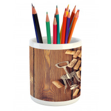 Wooden Table Wine Corks Pencil Pen Holder