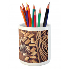 Wooden Table Wine Corks Pencil Pen Holder