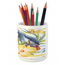 Tropic Exotic Parrots Pencil Pen Holder