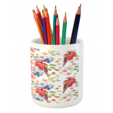 Parrots Iris and Roses Pencil Pen Holder