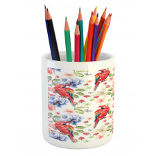 Parrots Iris and Roses Pencil Pen Holder