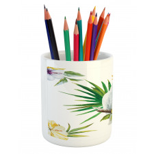 Hibiscus with Wild Birds Pencil Pen Holder