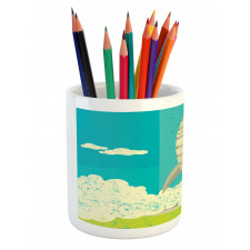 Flying Rocket Clouds Art Pencil Pen Holder