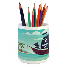 Pirate Ship on Water Pencil Pen Holder