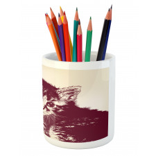 Grunge Retro Kitty Cat Pencil Pen Holder