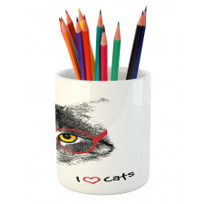 Nerd Cat with Glasses Pencil Pen Holder