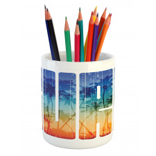 Surf Retro Letters Palms Pencil Pen Holder