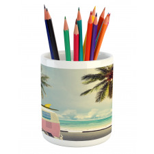 Retro Minivan on Beach Pencil Pen Holder