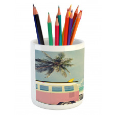 Retro Minivan on Beach Pencil Pen Holder