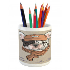 Hipster Bulldog with Cap Scarf Pencil Pen Holder