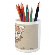 Hipster Bulldog with Cap Scarf Pencil Pen Holder