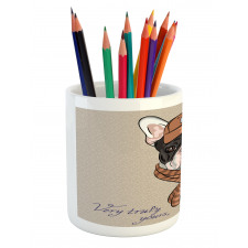 Hipster Bulldog with Cap Scarf Pencil Pen Holder