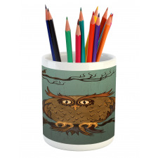 Tired Owl on Oak Tree Pencil Pen Holder