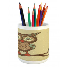 Owl Sitting on Branch Pencil Pen Holder