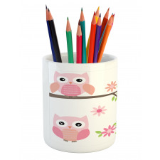 Spring Floral Baby Owls Pencil Pen Holder