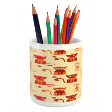 Cats in Paprika Orange Tone Pencil Pen Holder