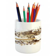 Leaves and Grunge Circles Pencil Pen Holder