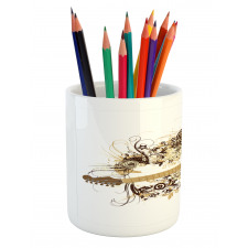 Leaves and Grunge Circles Pencil Pen Holder