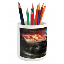 Vikings Boat Stormy Sea Pencil Pen Holder