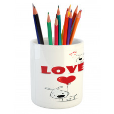 Funny Dog with Hearts Pencil Pen Holder