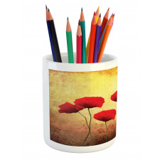 Retro Poppy Flowers Pencil Pen Holder