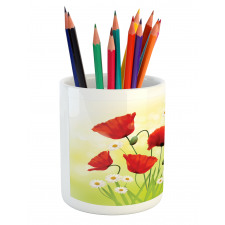 Floral Chamomile Poppy Pencil Pen Holder