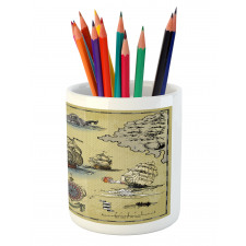 Antique Map Pirate Pencil Pen Holder