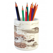 Birds Butterflies Art Pencil Pen Holder