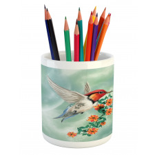 Bird with Flower Branch Pencil Pen Holder