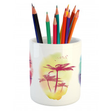 Palm Trees Seagulls Pencil Pen Holder