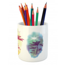 Palm Trees Seagulls Pencil Pen Holder