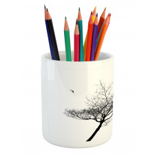 Tree Flying Birds Pencil Pen Holder