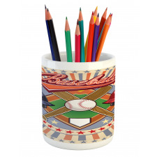 Retro Pop Art Baseball Pencil Pen Holder