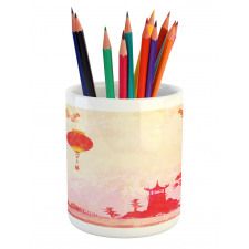 Chinese Lanterns Building Pencil Pen Holder