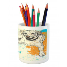 Grunge Sketch Dog Art Pencil Pen Holder