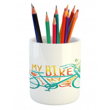 Blue Bike with Flowers Pencil Pen Holder