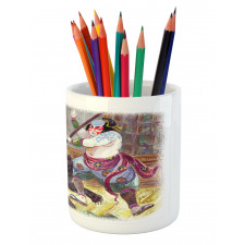 Brave Samurai and Wolf Pencil Pen Holder