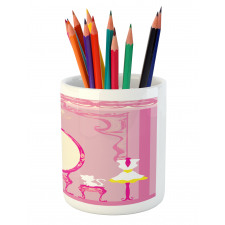 French Lady Cat Mirror Pencil Pen Holder