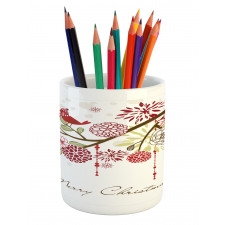 Red Bird Floral Tree Pencil Pen Holder